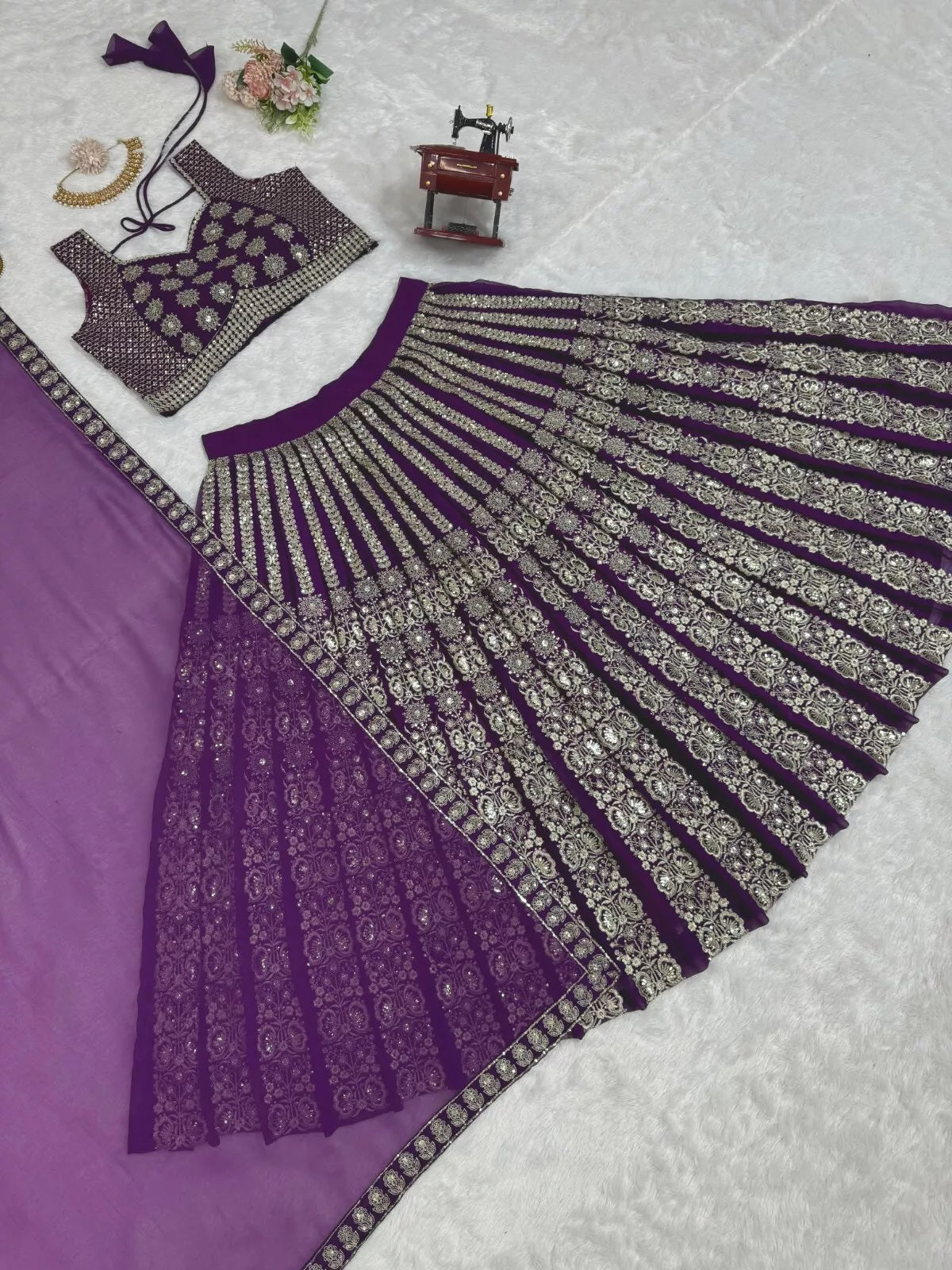 Georgette With Sequence Thread Work Designer Lehenga Blouse & Dupatta