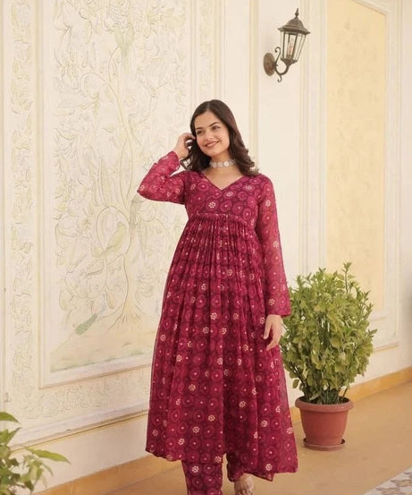 Fancy Stylish Delta silk Round Fleard Long Top For Women's