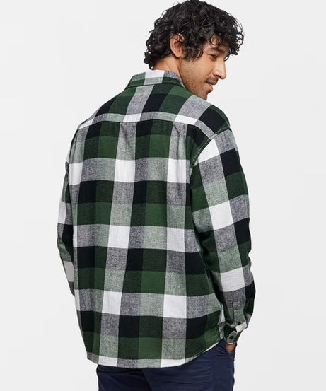 Plaid Green Black Men Utility Shirts
