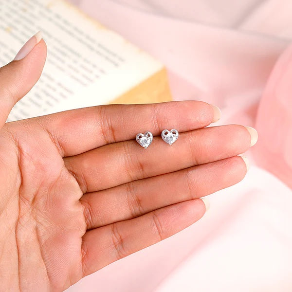 Silver Zircon Small Heart Studs