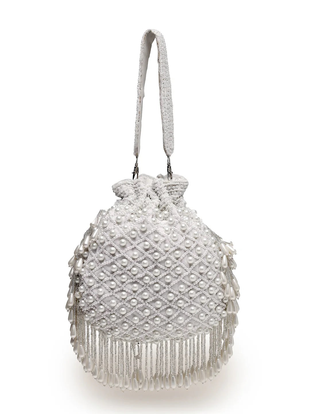 Droop Pearl Embellished Velvet Potli Bag