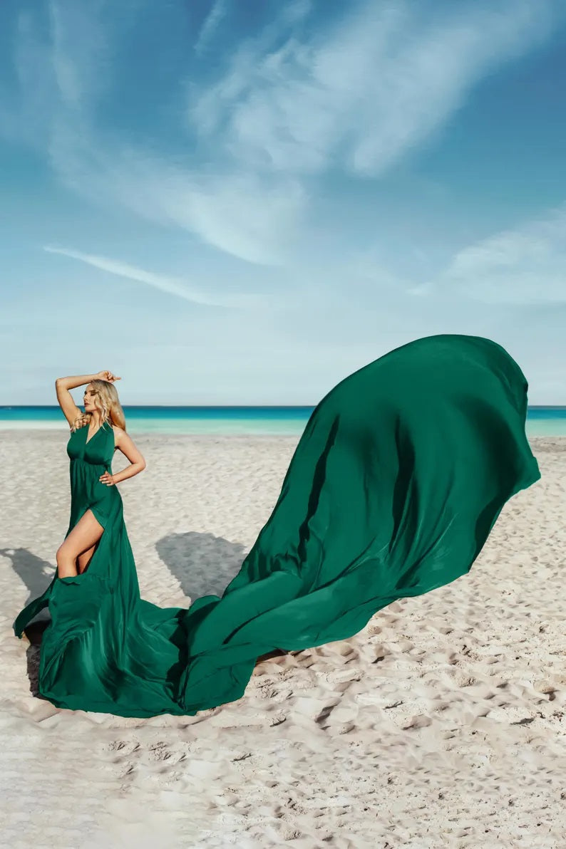 Long Flowy Dresses For Photography Emerald Flying Dress