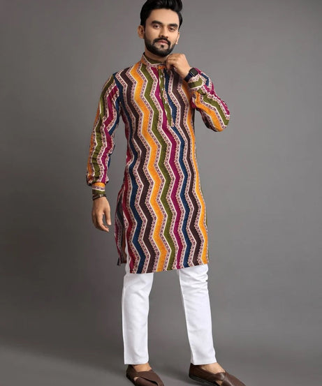 Men's Premium Soft Cotton Foil Print Kurta Pajjama Set
