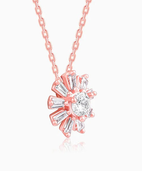 Rose Gold Baguette Flower Pendant with Link Chain