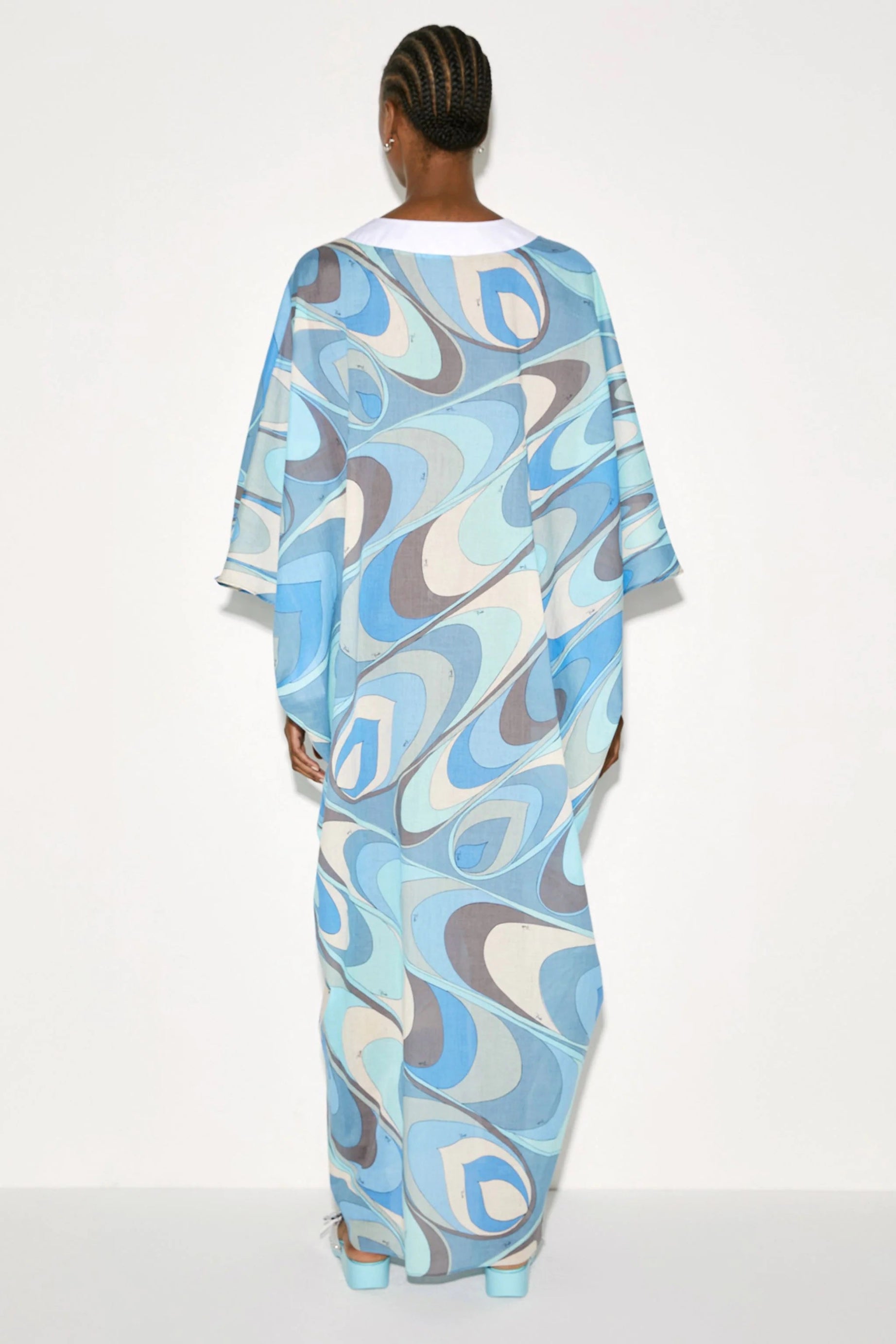 Sky Blue Cotton Blend Long Kaftan For Women's