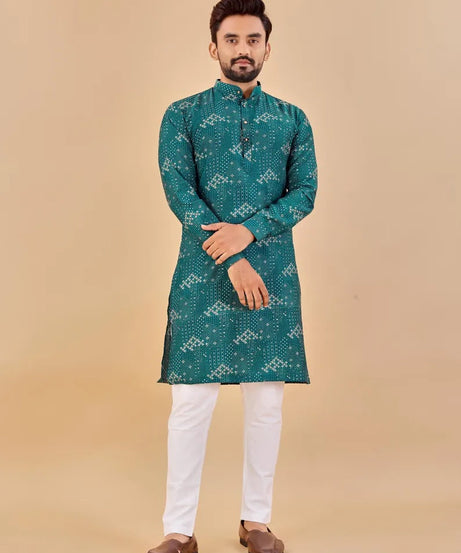 Premium Soft Cotton Foil Print Men's Kurta Pajama Set