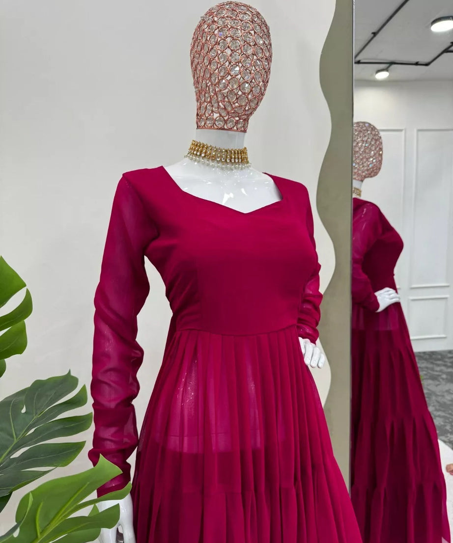 Stitched Faux Georgette Ruffle Style Anarkali Top Pant