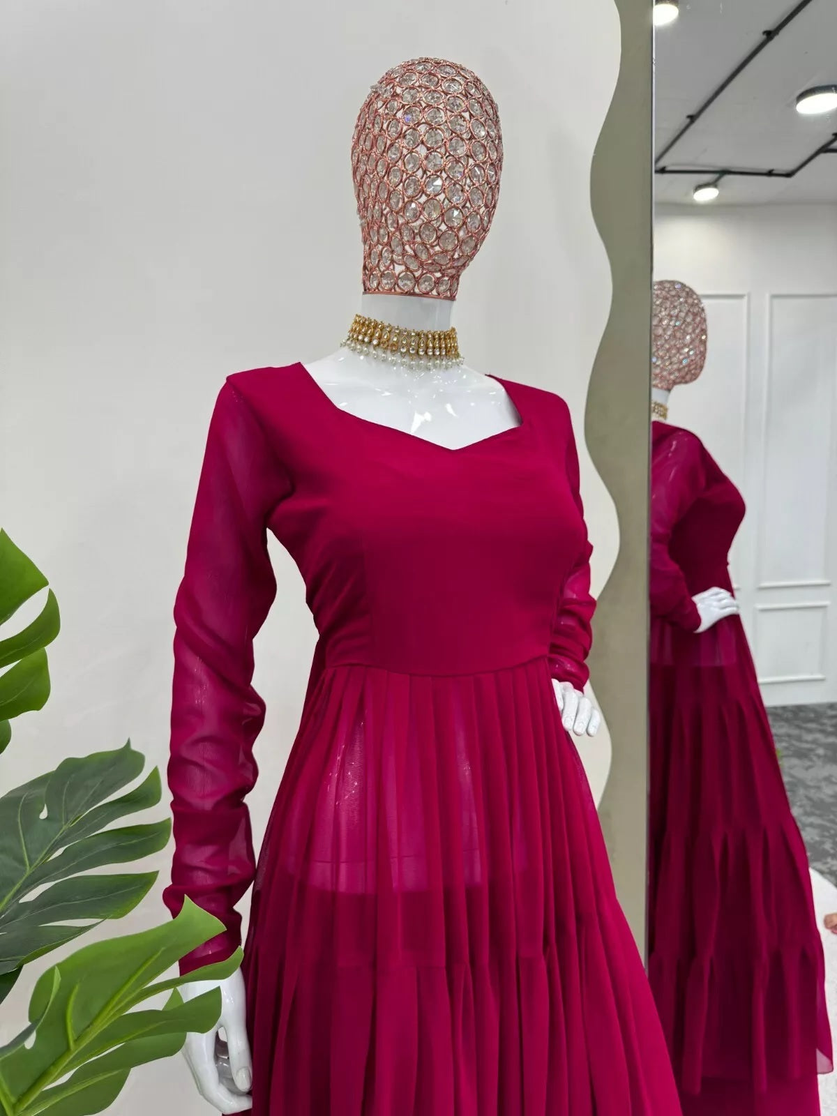 Stitched Faux Georgette Ruffle Style Anarkali Top Pant