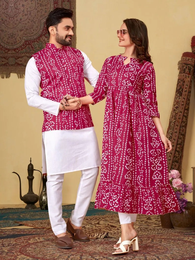 Pure Cotton Bandhni Print Couple Combo Set