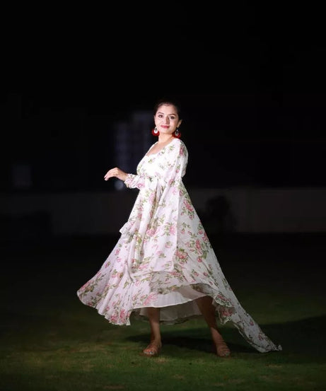 Premium Georgette With Work And Digital Printed Long Anarkali Gown Dupatta