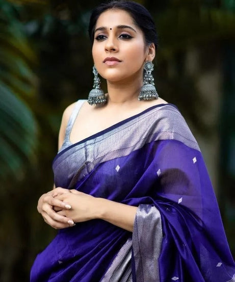 Purple Indian Beautiful Banarasi Soft Silk Saree With Blouse