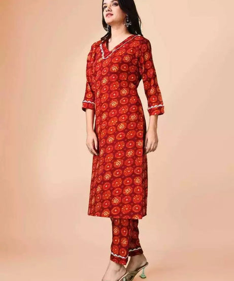 Fancy Full Stitched Delta Silk & Printed Work Top Bottom