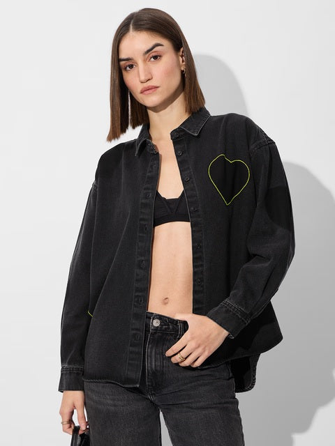 Denim Shacket  Charcoal Women Shackets