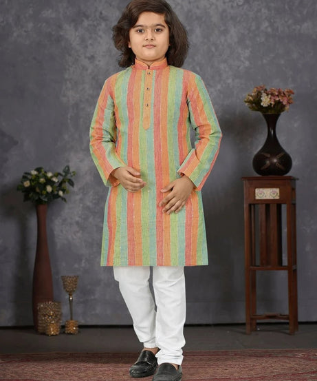 Linen Slub Strip Fancy Kid's & Boy's Kurta Pajama Set