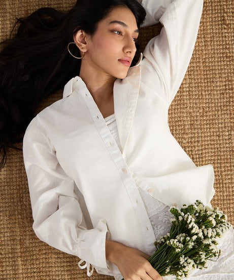 Ivory Cotton Linen Women Shirts