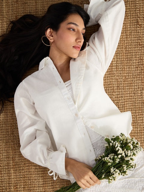 Ivory Cotton Linen Women Shirts