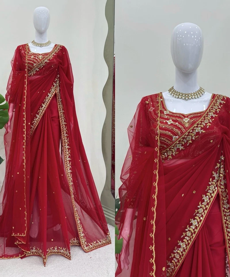 Faux Georgette Designer Traditional Saree Blouse With Dupatta 11-KD