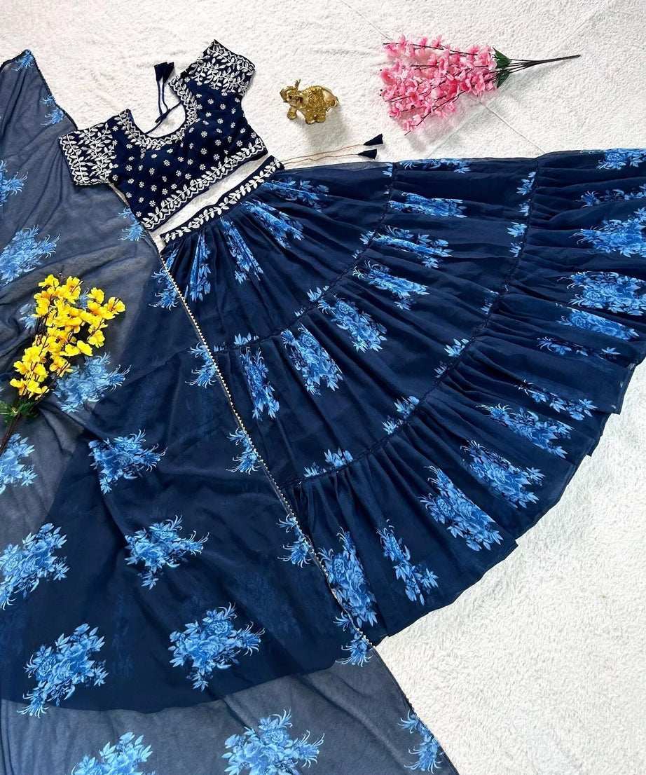 Georgette With Designer Printed Work Lehenga  Blouse Dupatta