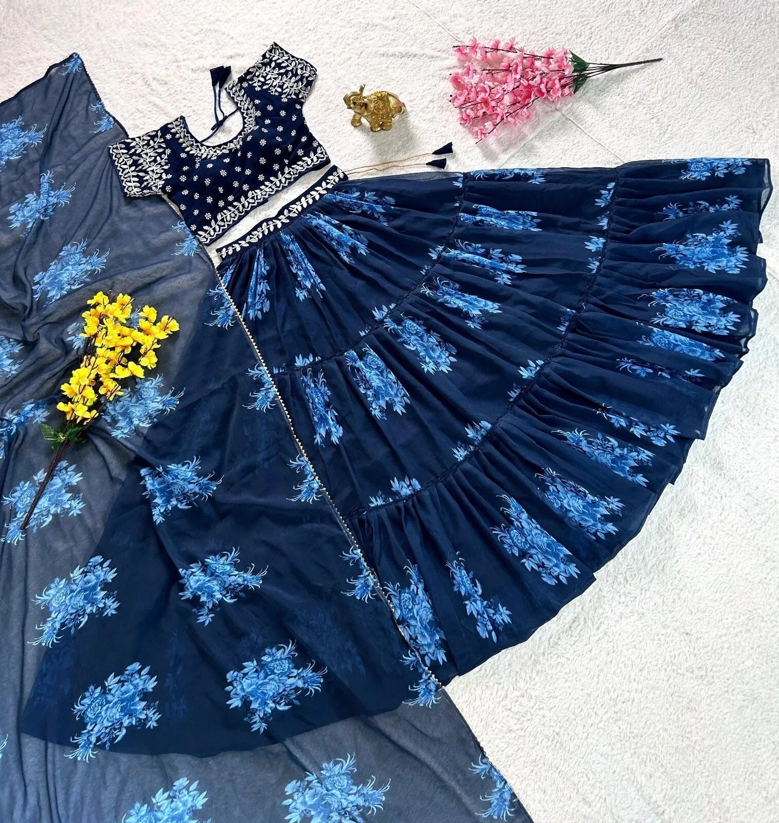 Georgette With Designer Printed Work Lehenga  Blouse Dupatta