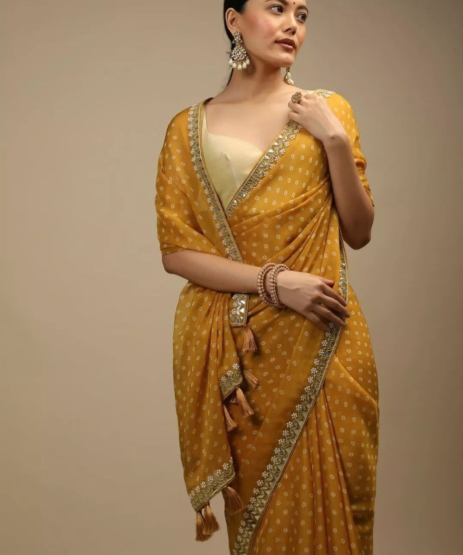 Women's Party Wear Chinon Silk Saree Blouse,Wedding Designer Sari