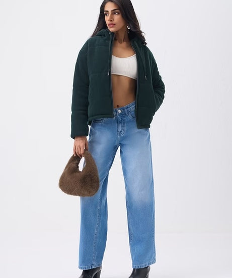 Bottle Green Women Puffer Jackets