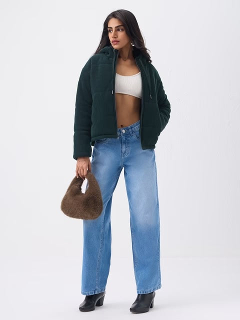 Bottle Green Women Puffer Jackets