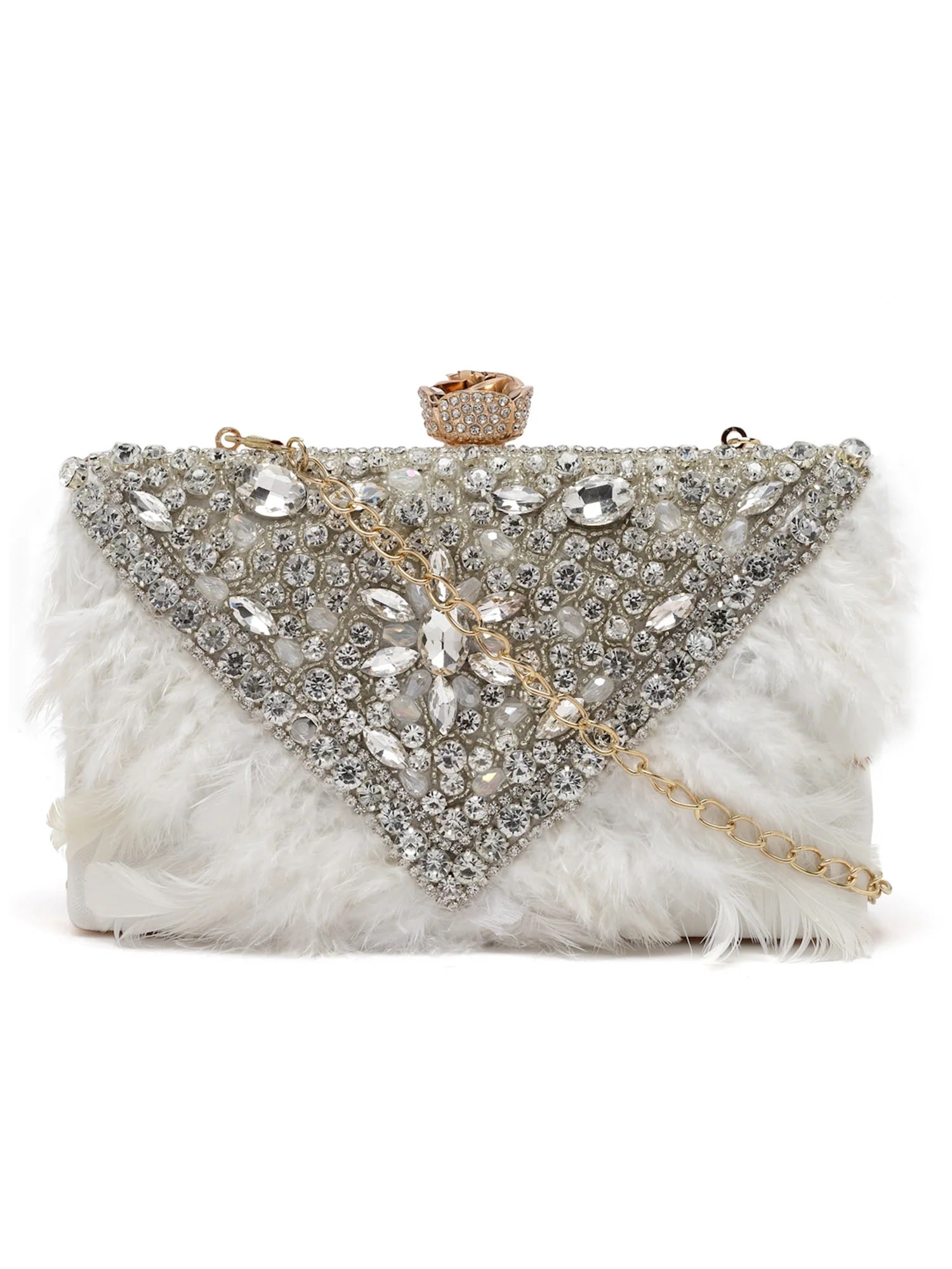 Feather Stone Work Embellished Velvet Box Clutch