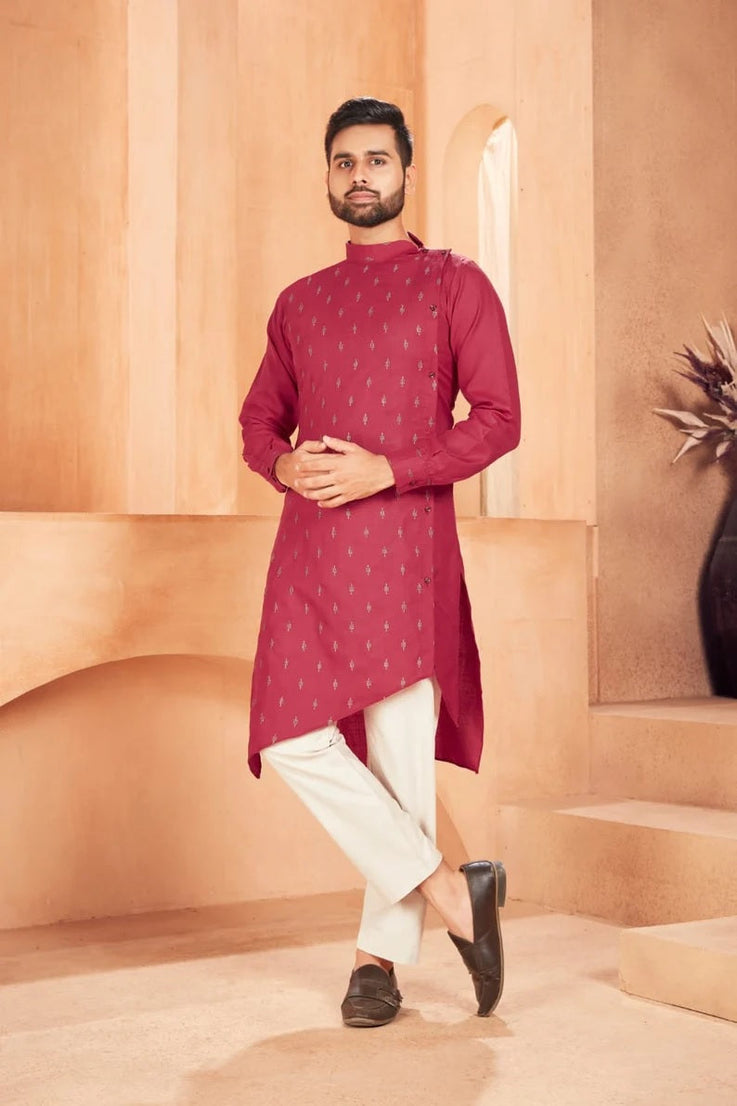 Heavy Magic Cotton With  Embroidery Butti Kurta Pajama Set for Men's