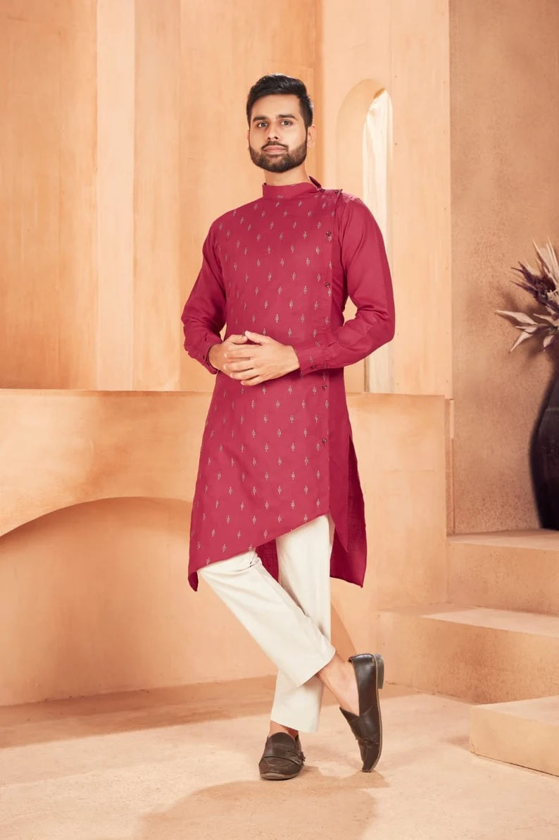 Heavy Magic Cotton With  Embroidery Butti Kurta Pajama Set for Men's