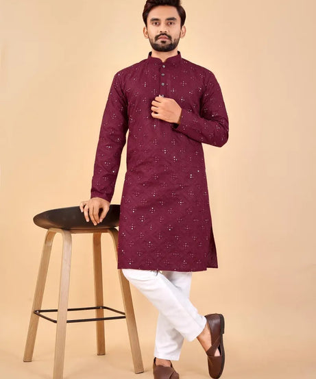 Embroidery Mirror Work Men's Kurta Pajama Set
