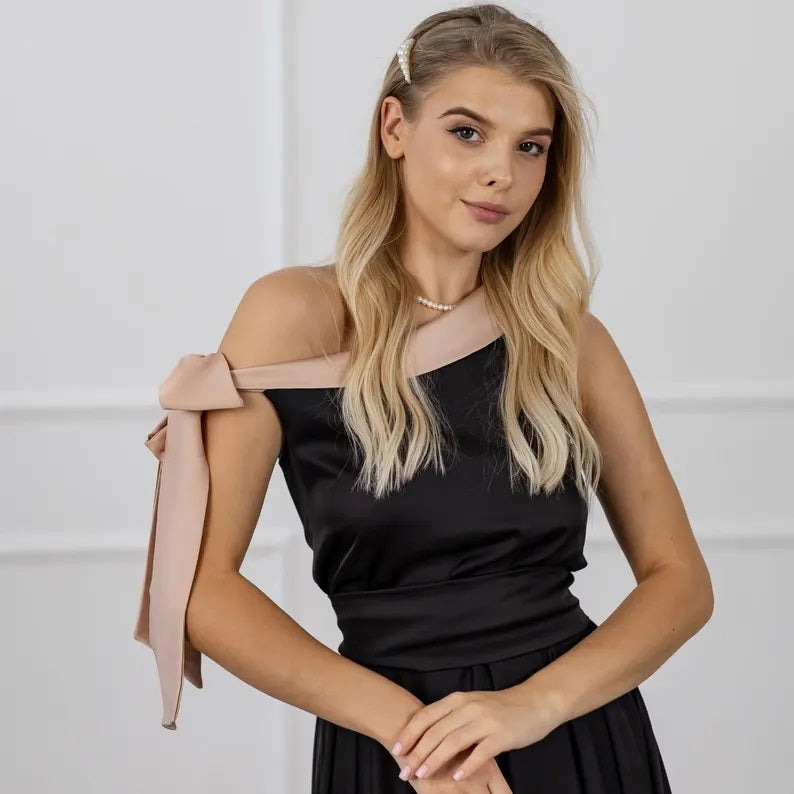 Black One-Shoulder Satin Bridesmaid Dress | Formal Floor-Length Gown