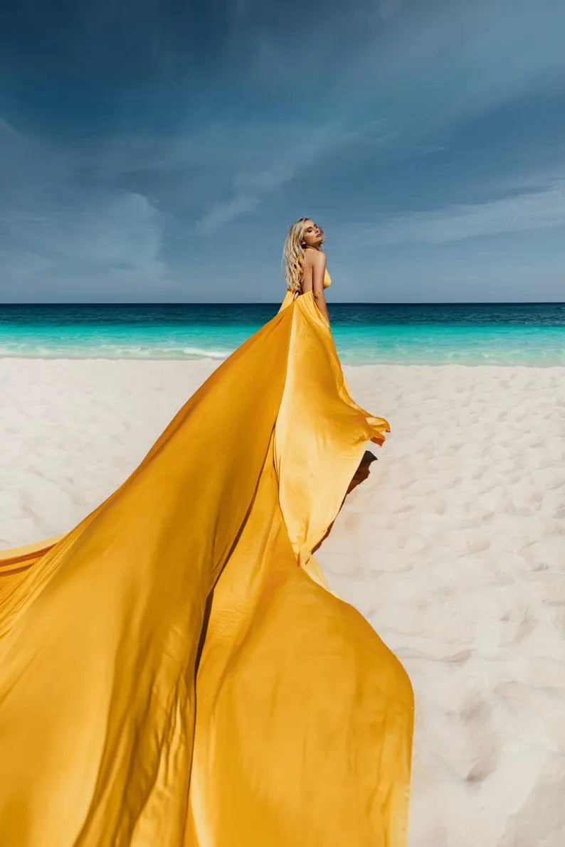 Long Flying Dress for Photo Shoot Long Train Dress Santorini Flying Dress