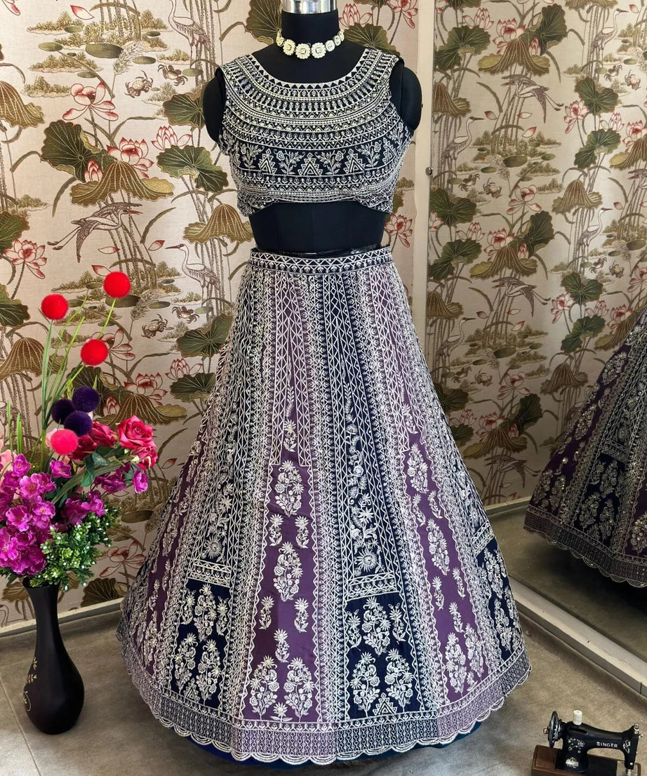 Georgette With Embroidery Sequence Design Work Designer Lehenga