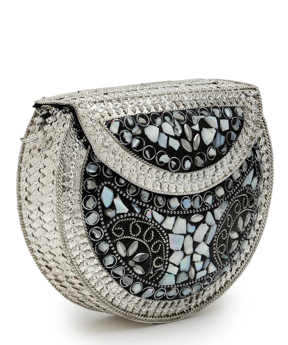 Mosaic Embellished Metal Clutch
