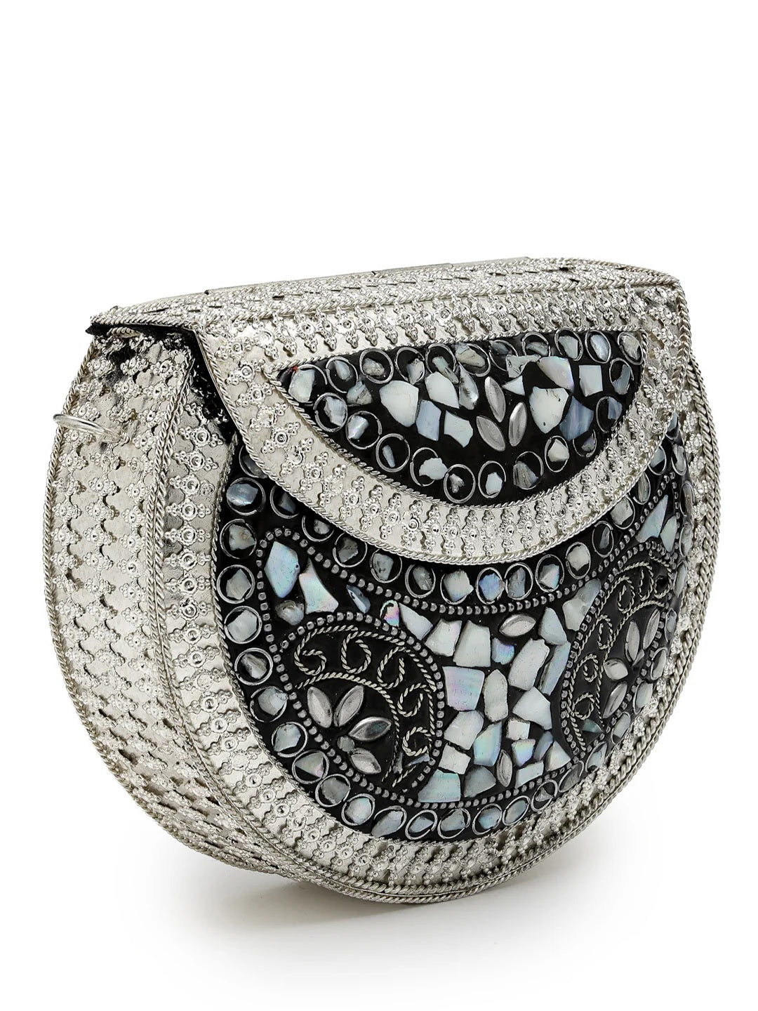 Mosaic Embellished Metal Clutch