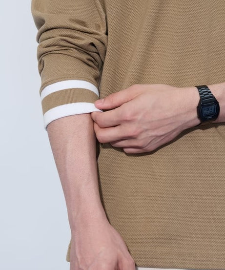 Textured Varsity Beige Oversized Full Sleeve T-Shirts