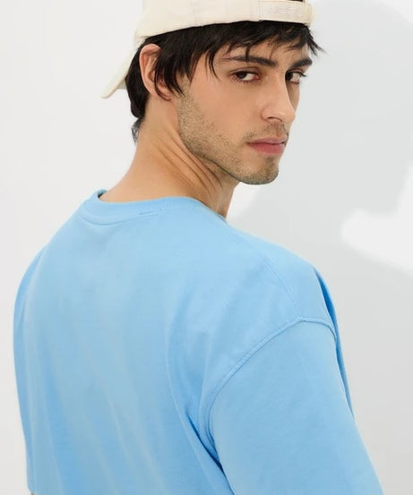 Solids Sea Blue Oversized T-Shirts