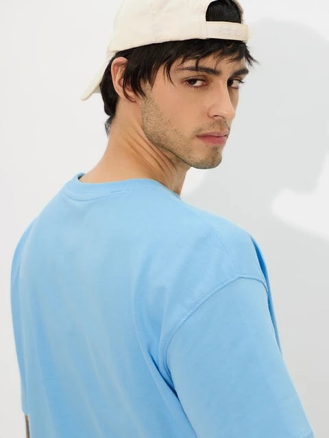 Solids Sea Blue Oversized T-Shirts