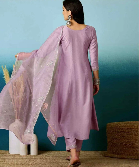 Beautiful Trending Silk Blend With Embroidy Work Kurti/Bottom With Dupatta Set 12-BS