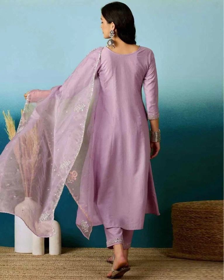 Beautiful Trending Silk Blend With Embroidy Work Kurti/Bottom With Dupatta Set 12-BS