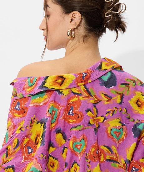 Textured Floral Bloom Women Boyfriend Shirts