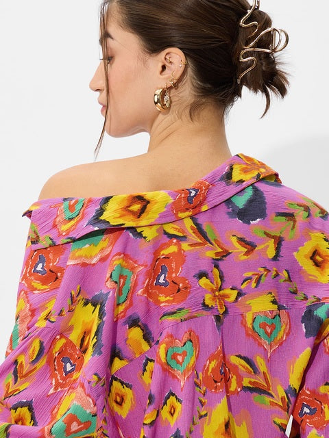 Textured Floral Bloom Women Boyfriend Shirts