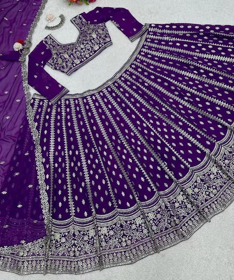 Purple Georgette Beautiful Traditional Lehenga Blouse Dupatta
