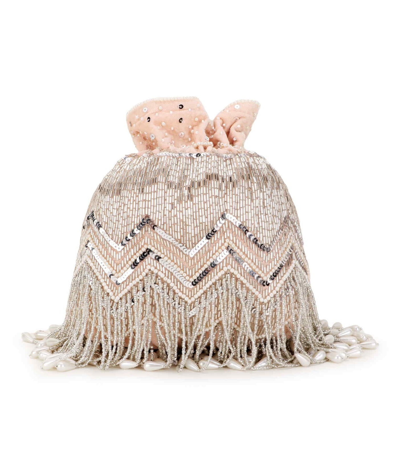 Dangle Chevron Embellished Velvet Potli Bag