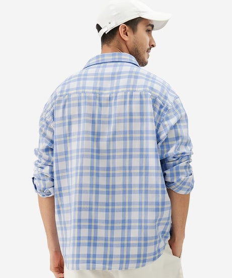 Textured Plaid Deep Sea Men Textured Shirts