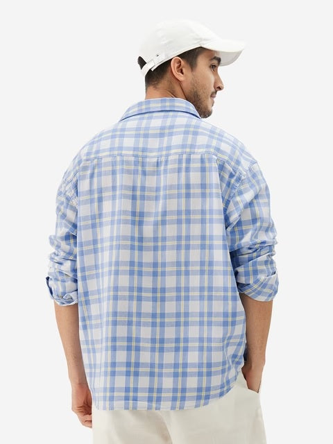 Textured Plaid Deep Sea Men Textured Shirts