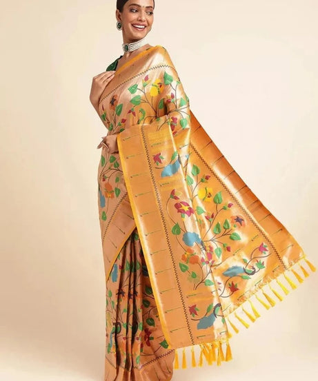Traditional Banarasi Silk Saree with Gold Zari Weaving Sari & Blouse
