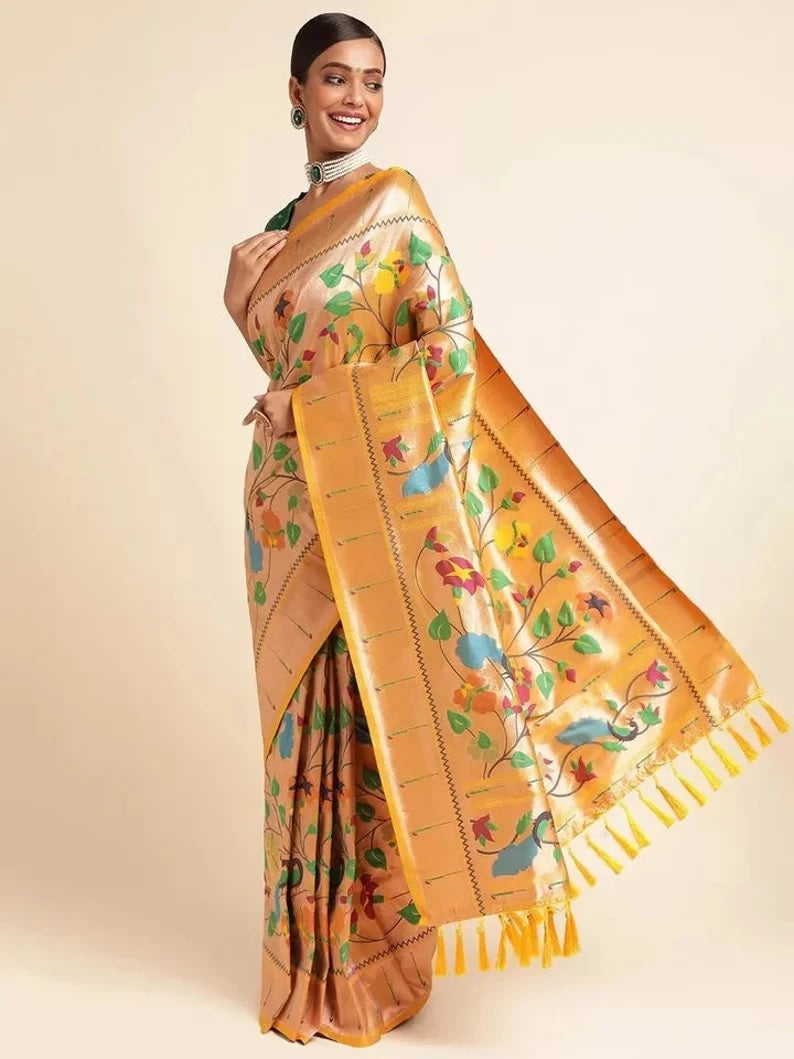 Traditional Banarasi Silk Saree with Gold Zari Weaving Sari & Blouse