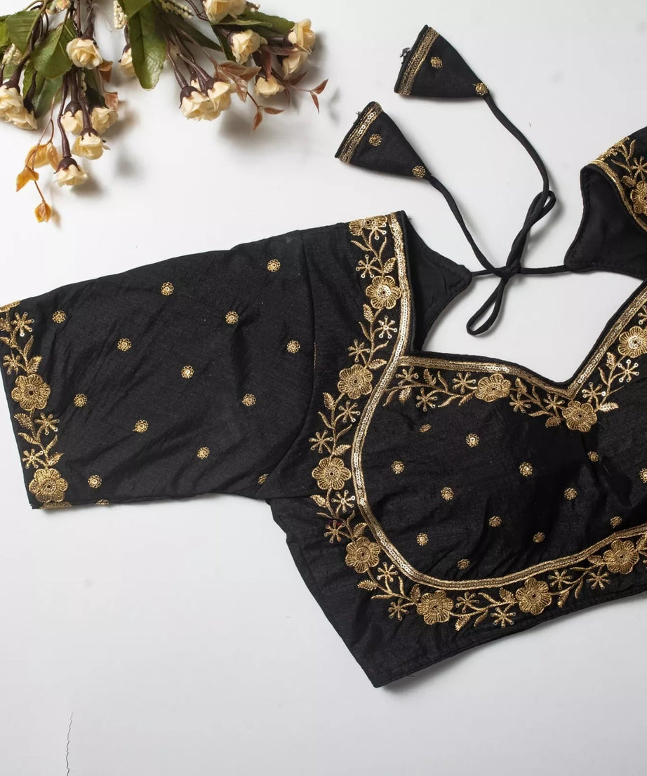 Wedding Exclusive Full Stitched Olive Silk Blouse & Choli