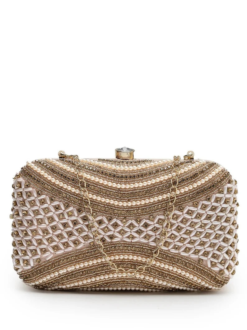 Adorn Embellished Faux Silk Clutch